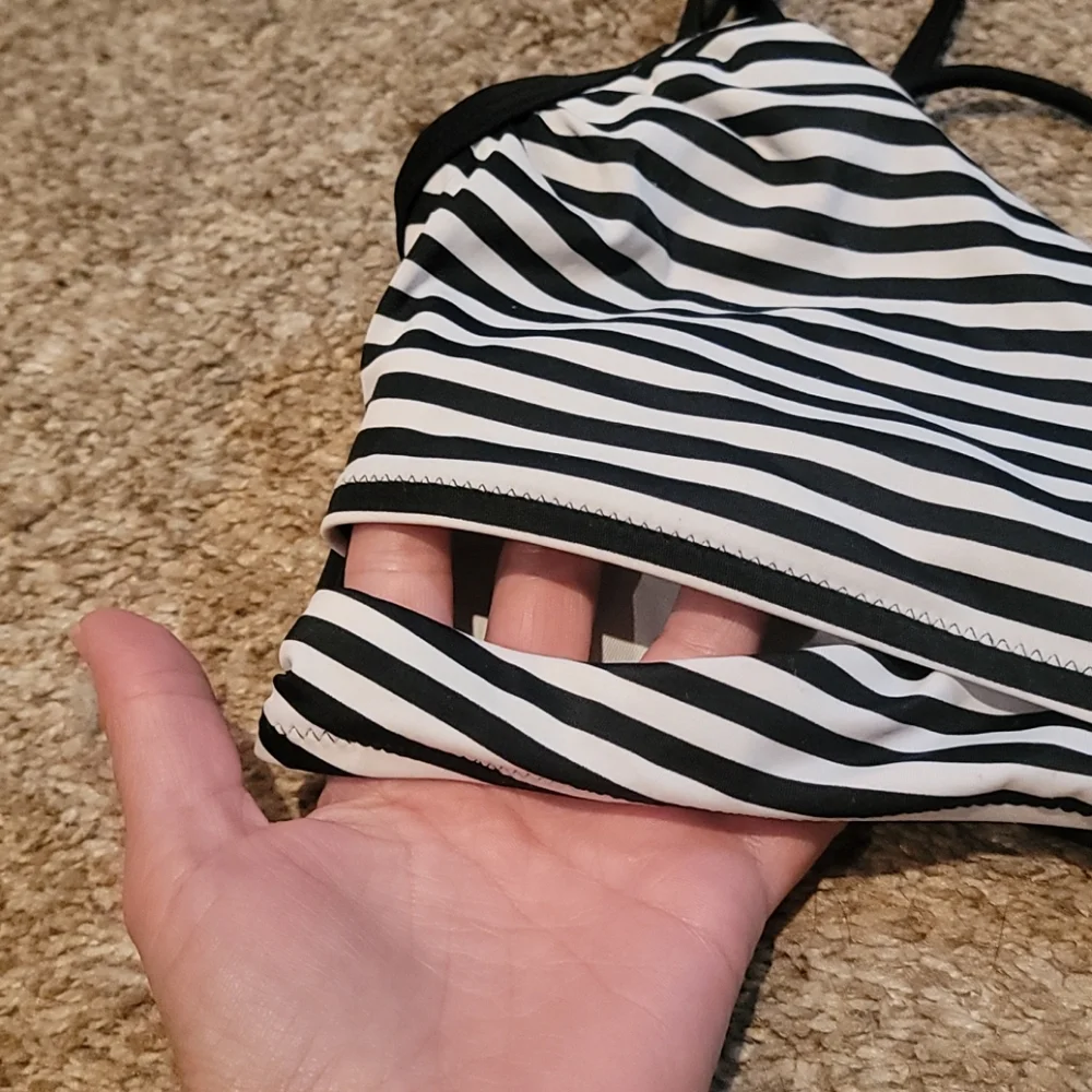 PINK Victoria's Secret Black and White Striped Bikini Top - Picture 4 of 4